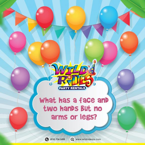 What has a face and two hands but no arms Wild Rides Party Rentals