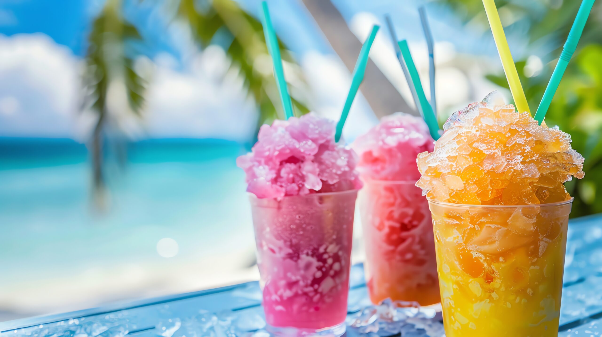 Three colourful snow cones